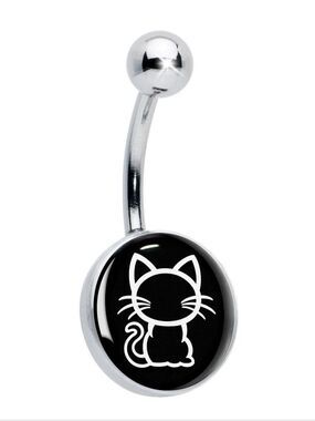 Black and White Kitty Cat Belly Ring